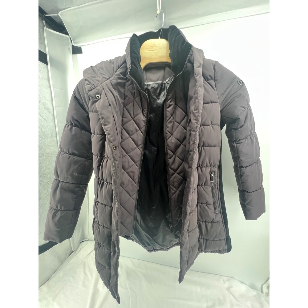 Calvin Klein Womens Puffer Jacket Quilted Hooded Charcoal Gray Size Medium